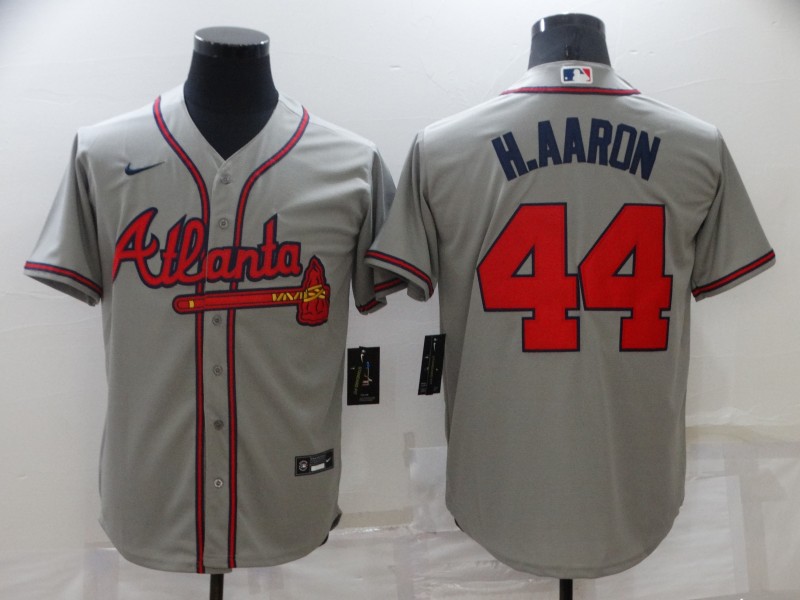 Men's Atlanta Braves #44 Hank Aaron Grey Cool Base Stitched Jersey Men's Atlanta Braves #44 Hank Aaron Grey Cool Base Stitched Jersey